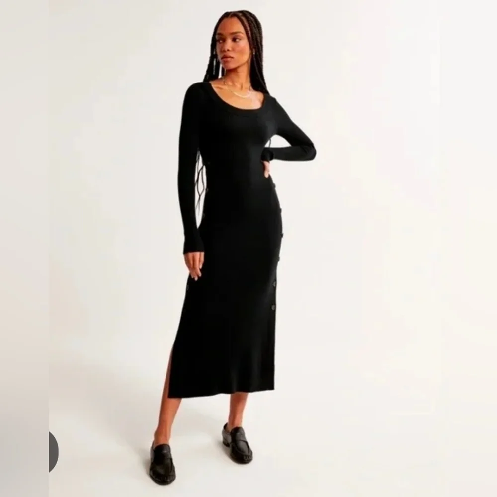 Abercrombie & Fitch HFR Nicole Benefield Black Sweater Maxi Dress Medium Petite